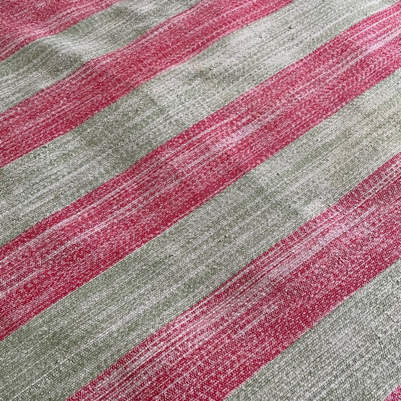 Vintage catalogne rag blanket, fits Queen bed. Striped, Red & Green. - Picture 4 of 14